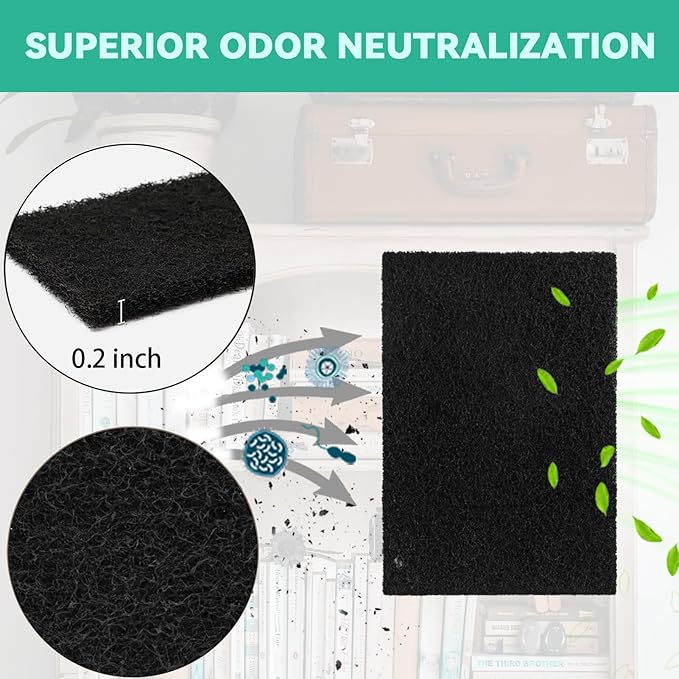 8 Pcs Charcoal Filters Compatible with Van Ness Cat Litter Box, 4.5 x 6.5Inch Replacement Activated Carbon Premium Odor Filters for Pureness F6 Zeloite Air Filter, Black