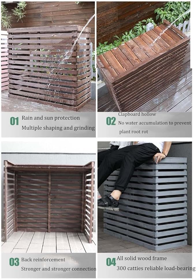 Wood Air Conditioner Fence Screen - Hide Outdoor Unit Stylishly with Tall Weatherproof Shutters Central Air Conditioner Covers (Black L85Xw35Xh80Cm)