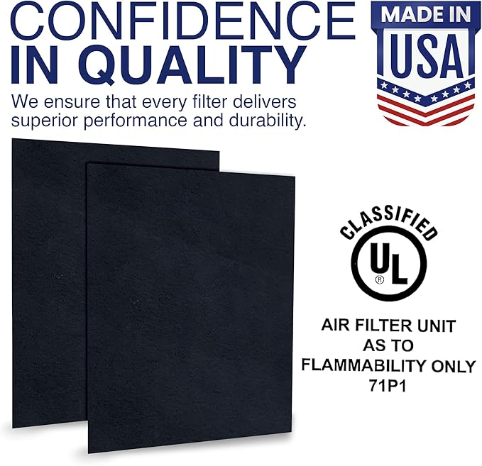 Cut To Fit Air Filter - Carbon Pad Pre Filter for Air Purifiers, AC, Furnace, Trash Cans and Dust, 1/6" thick, 16" x 48" Sheets (2-pack)