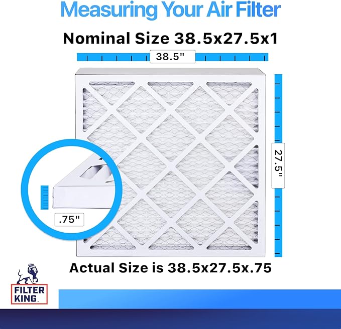 Filter King 38.5x27.5x1 Air Filter | 4-PACK | MERV 8 HVAC Pleated A/C Furnace Filters | MADE IN USA | Actual Size: 38.5 x 27.5 x .75"