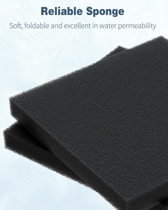 Pawfly 9" L x 9" W Aquarium Filter Media Sponge Aquarium Filter Media Pad for Sumps Ponds Hydroponics Black Foam Floss for Water Filtration, 2 Pack