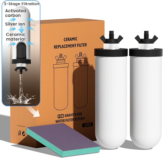8.46-Inch 3-Stage Filtration Ceramic Purification Elements NSF/ANSI 42&372 Certified,Replacement for Berkey® ProOne® Ceramic Filter BB9-2® or Berkey® Big+ Gravity Water Filter System (2 Pack)