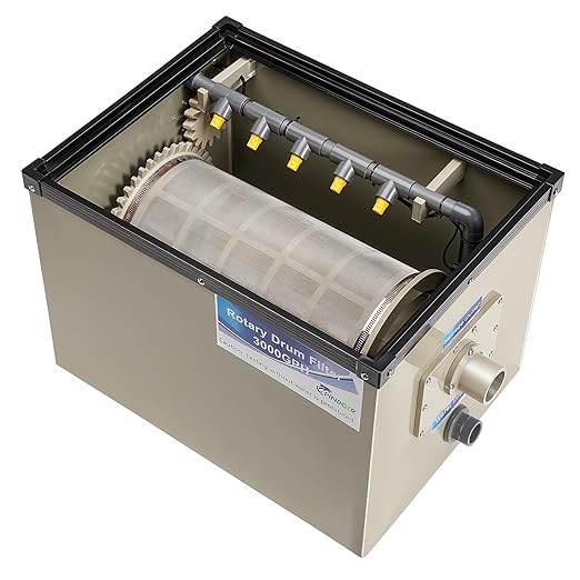 Rotary Drum Filter-3000GPH Canister Filter AC110-240V RDF Fully Automatic Water Self-Cleaning Filtration for Koi Pond,Fish Pond,Aquarium,Fish Farm,Seedling Cultivation Base,Aquaculture,Hydroponics