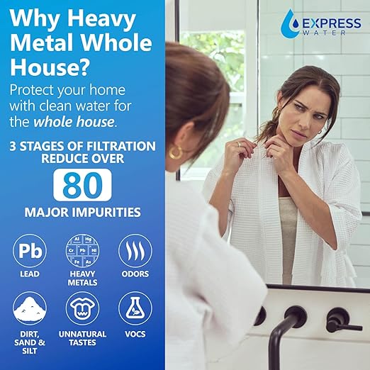 Whole House Water Filter System| HEAVY METAL| 3 Stage Water Purifier Whole Home, Top-Tier Heavy Metal Filter Produces Overachieving H2O, Specially Targets Lead, Arsenic, Chromium, Reduces Chlorine