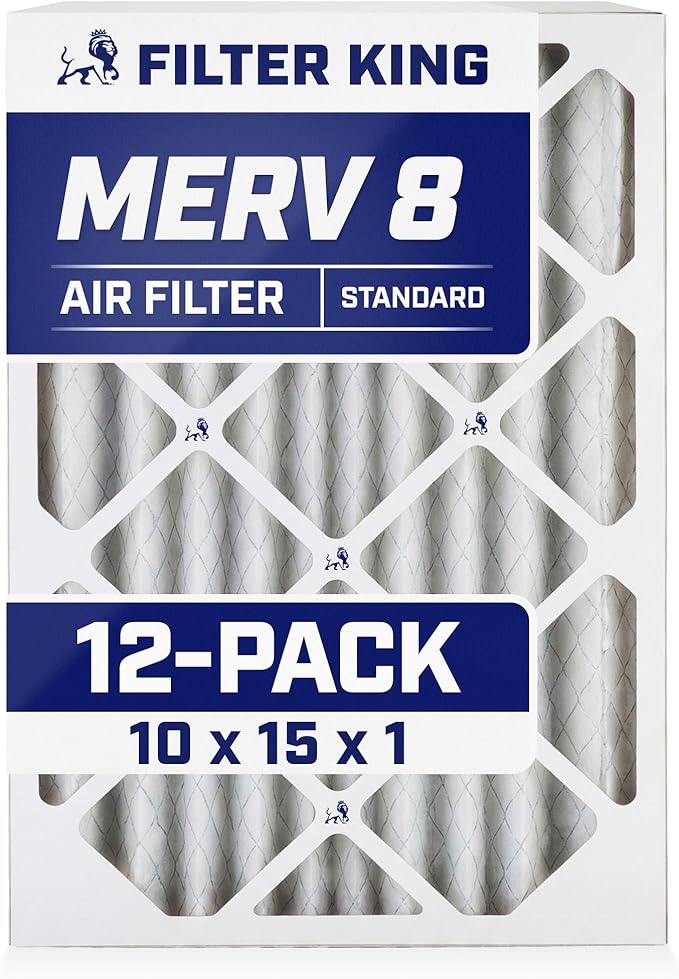 Filter King 10x15x1 Air Filter | 12-PACK | MERV 8 HVAC Pleated A/C Furnace Filters | MADE IN USA | Actual Size: 9.5 x 14.5 x .75"
