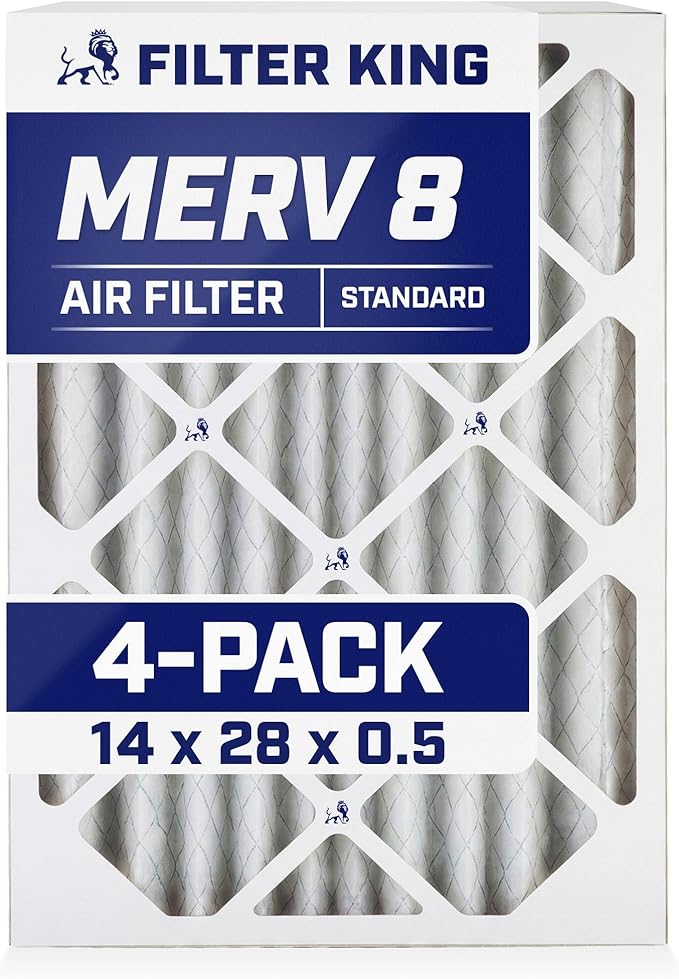 Filter King 14x28x0.5 Air Filter | 4-PACK | MERV 8 HVAC Pleated A/C Furnace Filters | MADE IN USA | Actual Size: 14 x 28 x 0.5"