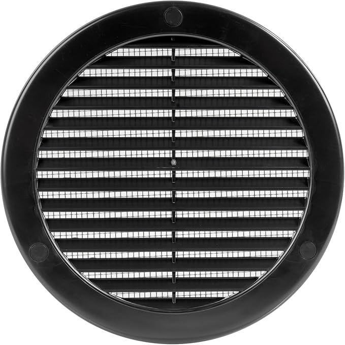 Vent Systems 6" Inch (Opening Dimensions) - Pack of 100 - Black Soffit Vent Cover - Plastic Round Air Vent Grille - Built-in Mesh Screen - HVAC Register Louver for Bathroom, Home, Kitchen
