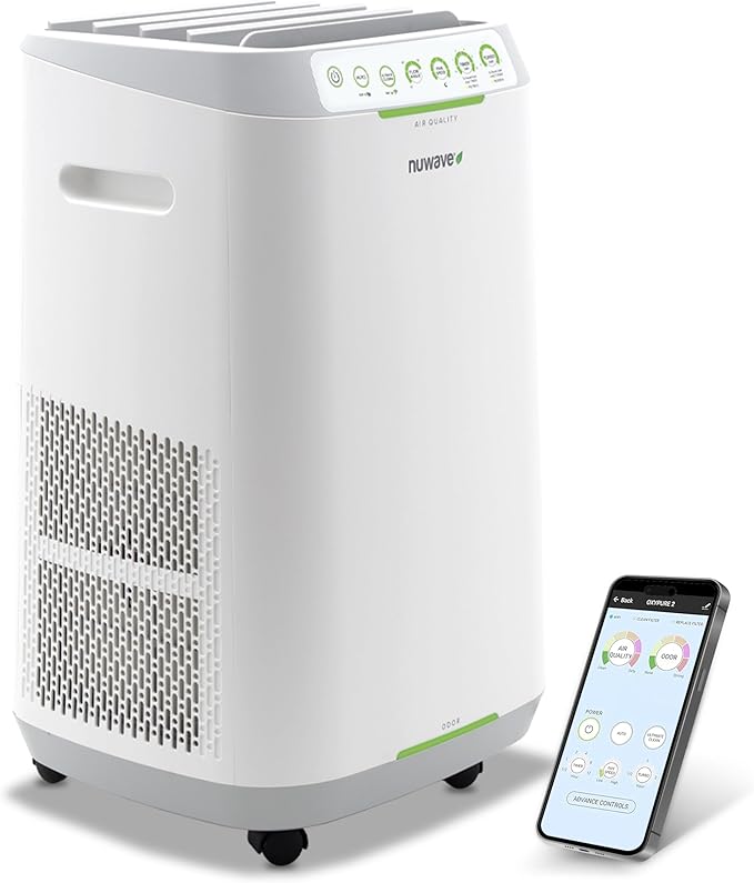 Nuwave Forever Smart Air Purifier for Home, Never Replace Air Filter System, Patented 7-Stage Filtration, Cleans Large Room up to 2,002 Sq Ft, Adjustable Flow Panel, Washable & Reusable Filters