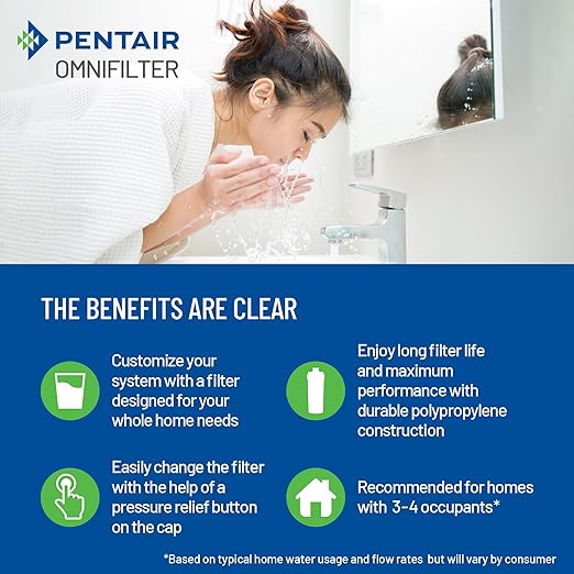 Pentair OMNIFilter Whole Home 10" Heavy-Duty Big Blue Water Filtration System with Pressure Relief, Black/Blue