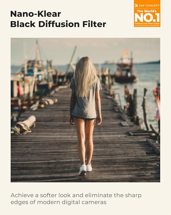 K&F CONCEPT 72mm Black Diffusion 1/8 Filter, Mist Dreamy Cinematic Effect Filter for Video/Vlog/Portrait Photography K-Series