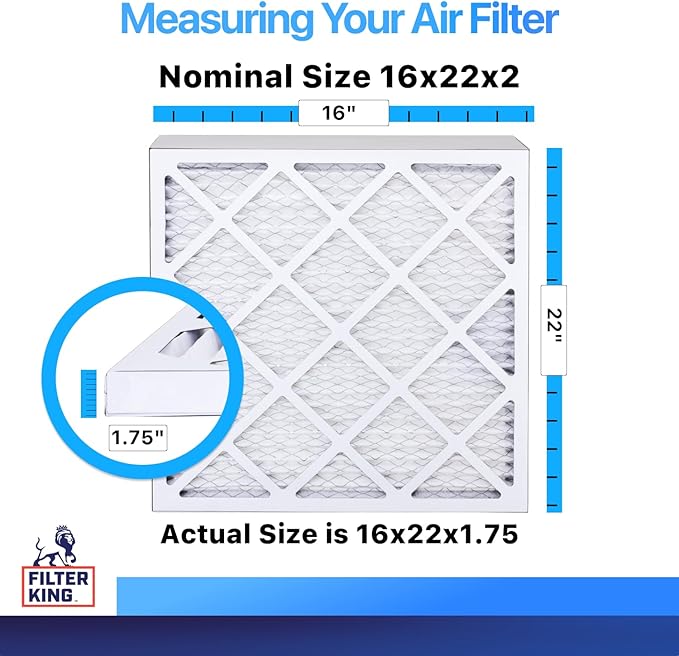 Filter King 16x22x2 Air Filter | 6-PACK | MERV 8 HVAC Pleated A/C Furnace Filters | MADE IN USA | Actual Size: 16 x 22 x 1.75"
