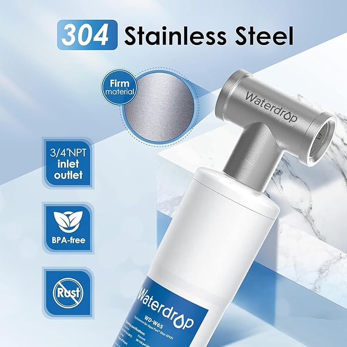 Waterdrop AP431 AP430SS Whole House Scale Inhibitor Filter, Heater Softener System, Prevent Scale Build Up On Hot Water Heaters, Pipes and Boilers