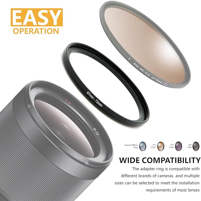 46mm to 49mm Step-up Adapter Rings Filter Adapter Black Metal Step Down Filter Ring Adapter Compatible with All Brand UV CPL ND Camera Lens Filter Stepping Rings (46mm-49mm)