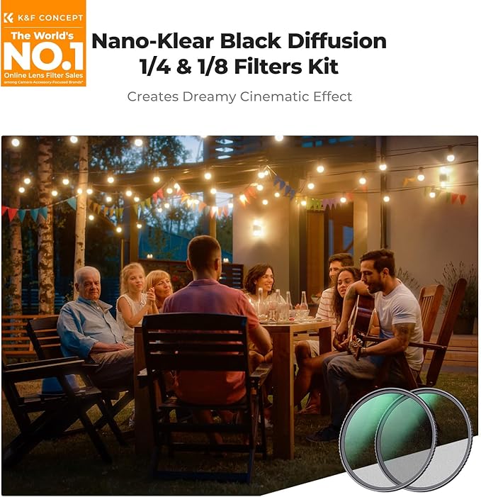 K&F CONCEPT 77mm Black Diffusion 1/4 & 1/8 Filters Kit Mist Cinematic Effect Filters Set with Multi-Layer Coated for Camera Lens - K Series