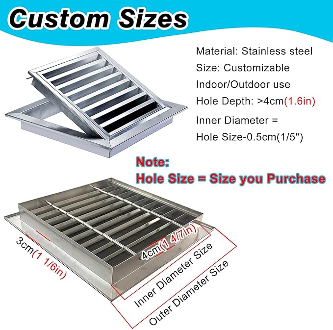 Square Stainless Steel Vent Grille with Removable Filter Mesh, Weatherproof Louver Air Return Vent Cover for Home/Shed/Garage/Roof(33x33in/84x84cm)