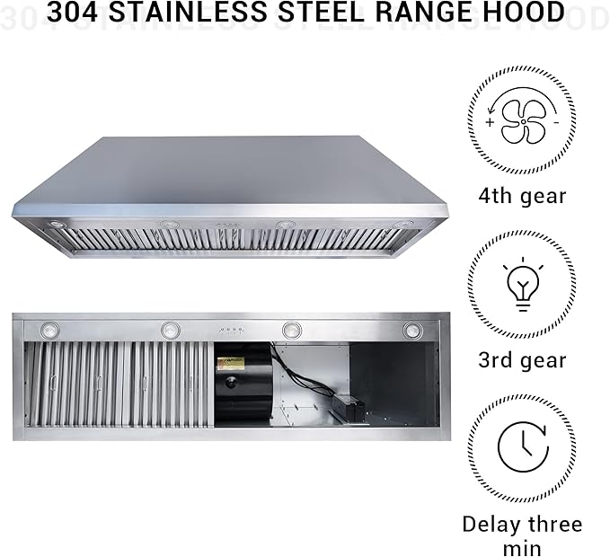 CHETTO C Stainless Steel Range Hood Cover with 4-Speed Vent Hood Insert Custom Handcrafted Metal Kitchen Fan with Towel Rack LED Light 60"W x27"D x36"H White Island Mount