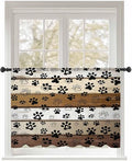Sheer Curtains 54 Inch Length, Brown Beige Farmhouse Semi Sheer Curtains Light Filtering Window Treatment, Black Dog Paw Vintage Wooden Privacy Voile Drapes for Living Room Bedroom 52x54 Inch
