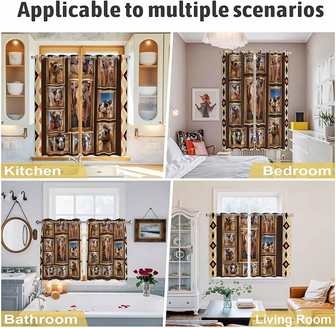 2 Panel Kitchen Cafe Curtains, Wildlife Camels Sunlight Filtering Nature Air Through, Home Decor Window Covering Tier Curtains for Bedroom Living Room Deserts Animals Brown Geometric Rustic