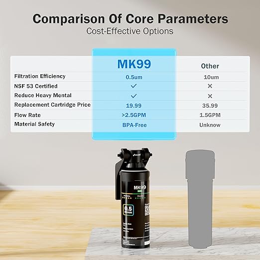 Frizzlife Under Sink Water Filter System-NSF/ANSI 53&42 Certified High Capacity Direct Connect Under Counter Drinking Water Filtration System-0.5 Micron Reduces Lead, Chlorine, Bad Taste & Odor, Black