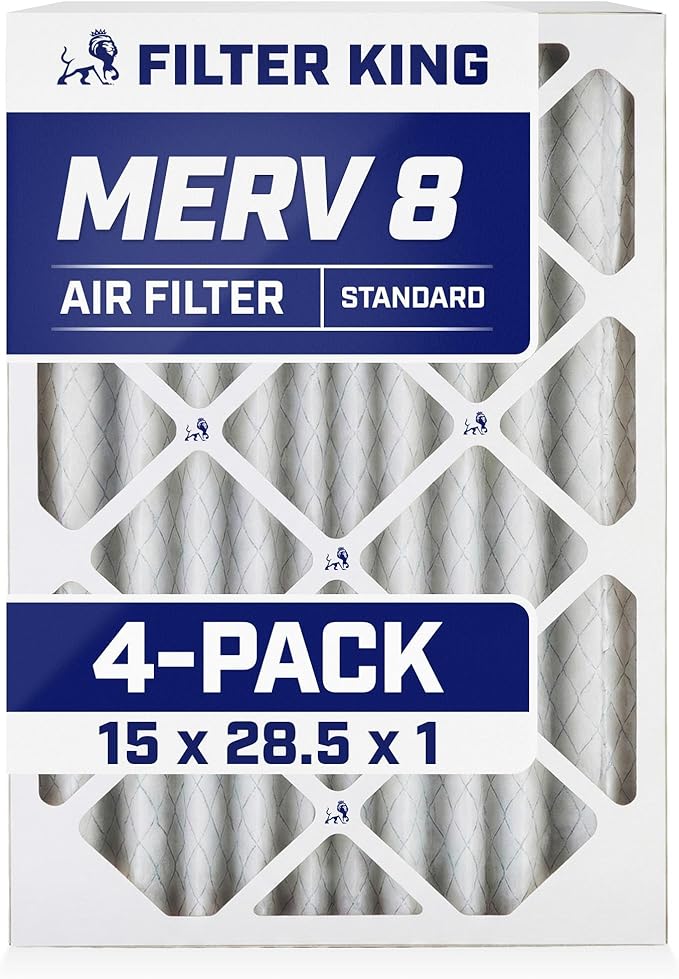 Filter King 15x28.5x1 Air Filter | 4-PACK | MERV 8 HVAC Pleated A/C Furnace Filters | MADE IN USA | Actual Size: 15 x 28.5 x .75"
