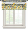 Summer Floral Sheer Valance Curtains, Watercolor Sunflower Eucalyptus Leaves Black Wood Grain Light Filtering Kitchen Valances Rod Pocket Voile Curtain for Bedroom/Living Room/Basement 54Wx18L