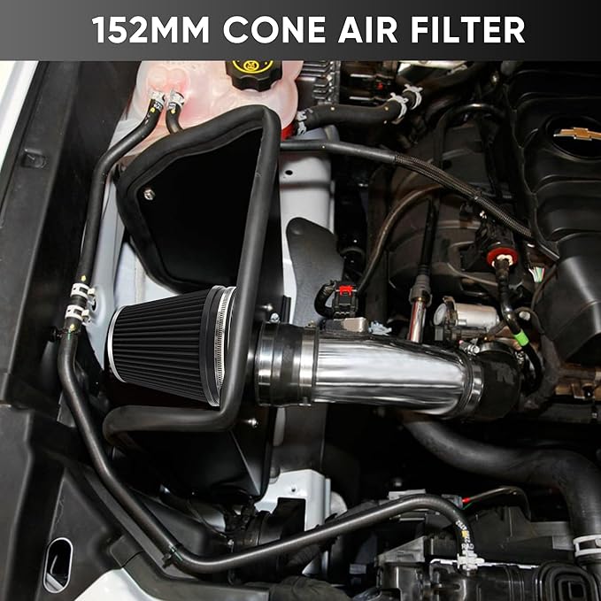 6" 152mm Cold Air Intake Filter Clamp-On Replacement High Flow Inlet Air Filter High Performance Washable Cone Filter 7" Tall Black