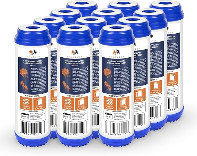 Aquaboon 5 Micron 10 x 2.5 Granular Activated Carbon Water Filter Cartridge GAC Water Filter Replacement Compatible with AP117, GAC-10, GAC1, 12 Pack