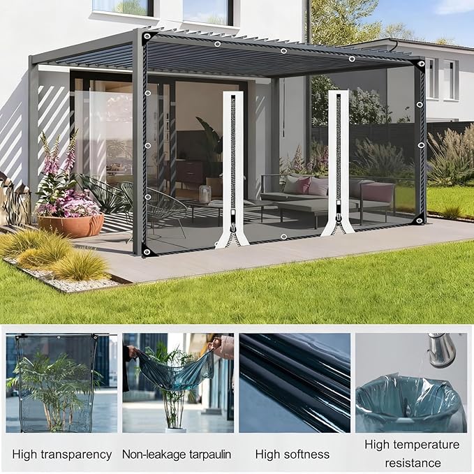 Curtain Patio Enclosure with Zippe, Heavy Duty PVC Transparent Tarpaulin Side Panels, Outdoor Clear Tarp Curtains for Porch, Pergola, Gazebo, Balcony, Patio(2.4x4m)