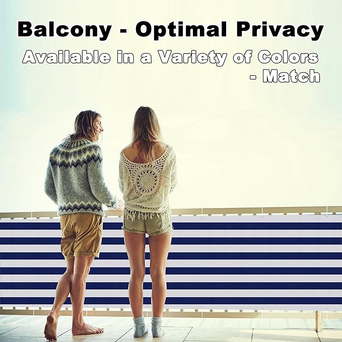 Privacy Screen Protector 4.3' x 29.5' UV Protection (HDPE) Weather-Resistant Outdoor Privacy Screen, Includes Cable Ties for Banister Guard, Patio Enclosure, Backyard Gate, Blue Stripes