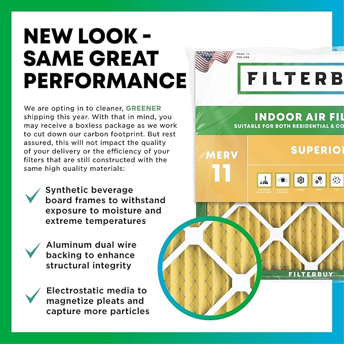 Filterbuy 16.5x21x1 Air Filter MERV 11 Superior Pet & Allergy Defense (4-Pack), Electrostatic Pleated HVAC AC Furnace Filters Replacement, Made in USA (Actual Size: 16.50 x 20.50 x 0.75)