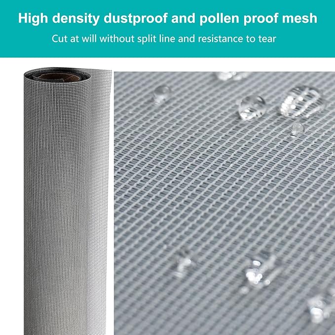 High Density dustproof and Pollen Proof net Window Screen mesh roll Used to Replace Screen Windows and Doors (Grey high-Density mesh,787''×49''(2000×125cm)