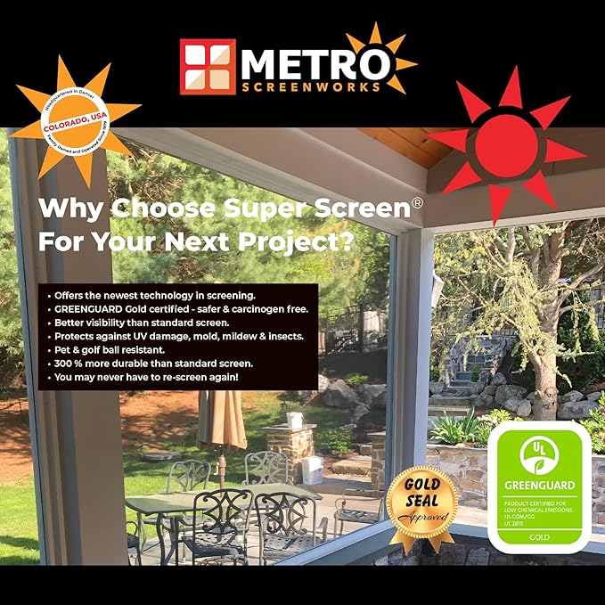 Pet & Weather Resistant Insect Screen - 17/14 Super Screen (36 in x 100 ft) - Mesh Screen for Patio Porch Pool Cage & Lanai - Replacement Screen Roll, Black - Dog & Cat Proof Screens for Windows