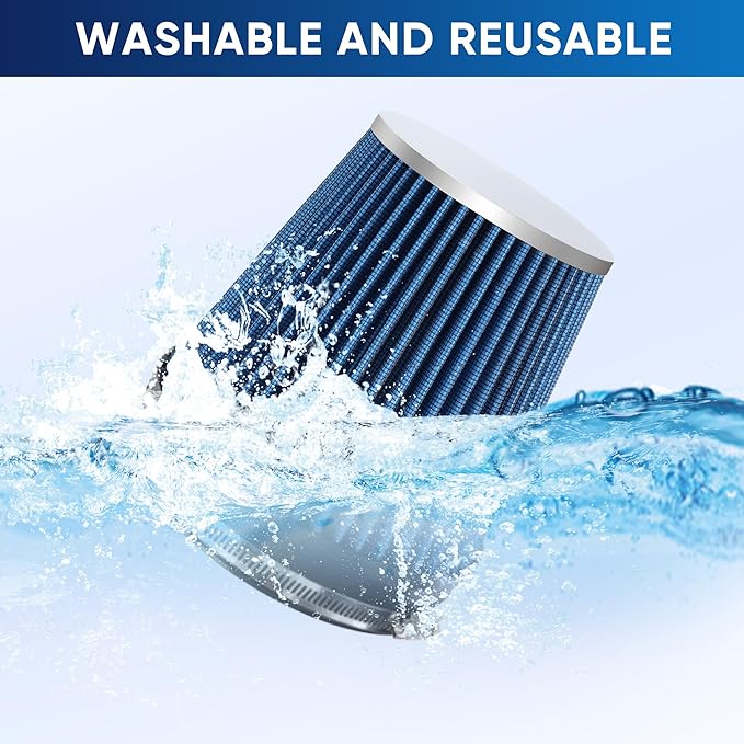 6" 152mm Cold Air Intake Filter Clamp-On Replacement High Flow Inlet Air Filter High Performance Washable Cone Filter 7" Tall Blue