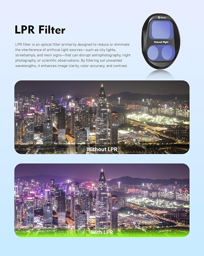 Light Pollution Filter for DJI Mavic 4 Pro, LPR Filter Reduces Urban Orange Glow, Enhances Night Sky Contrast for Astrophotography, Captures Clearer Stars & Nebulae