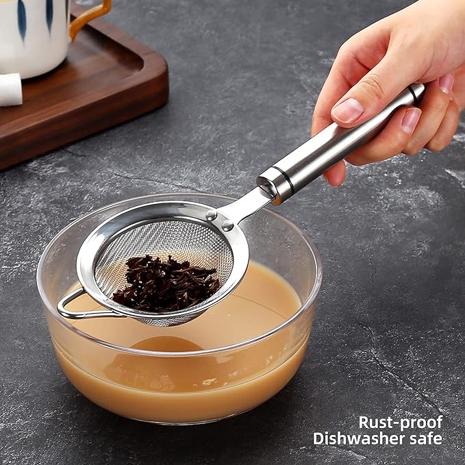 304 Stainless Steel Fine Mesh Strainers for Kitchen, Colander-Skimmer with Handle, Sieve Sifters for Food, Tea, Rice, Oil, Noodles, Fruits, Vegetable