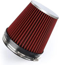 6" 152mm Cold Air Intake Filter Clamp-On Replacement High Flow Inlet Air Filter High Performance Washable Cone Filter 7" Tall Red