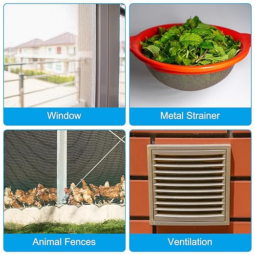 PATIKIL 40" L x 10" W Woven Wire Mesh, 12 Mesh 304 Stainless Steel Air Vent Filter Screen with Gloves for Window Security Vent Cover Filtration Animals Fence