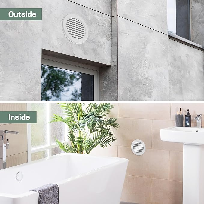 Vent Systems 4" Inch (Opening Dimensions) - Pack of 50 - White Soffit Vent Cover - Plastic Round Air Vent Grille - Built-in Mesh Screen - HVAC Register Louver for Bathroom, Home, Kitchen