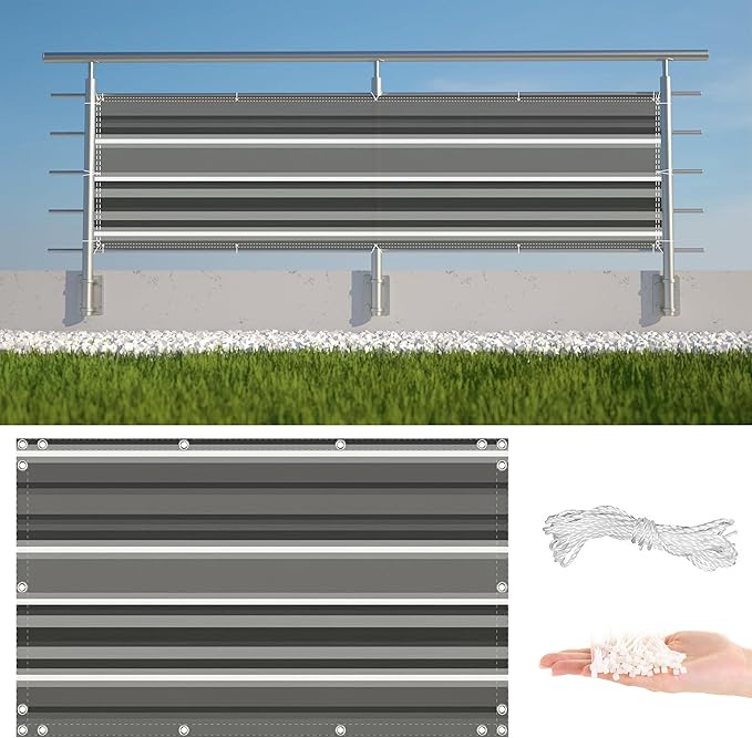 Privacy Fence 3.1' x 65.6' UV-Resistant Visibility Reduction Balcony Privacy, Easy Installation with Zip Ties for Deck, Patio, Backyard, Outdoor Pool, Porch, Railing, Black White Stripes
