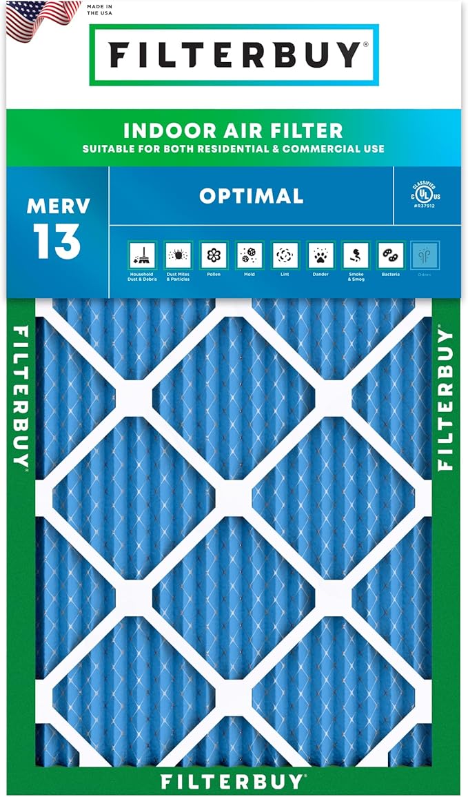 Filterbuy 16x24x1 Air Filter MERV 13 Optimal Smoke & Allergy Defense (1-Pack), Electrostatic Pleated HVAC AC Furnace Filters Replacement, Made in USA (Actual Size: 15.38 x 23.38 x 0.75)