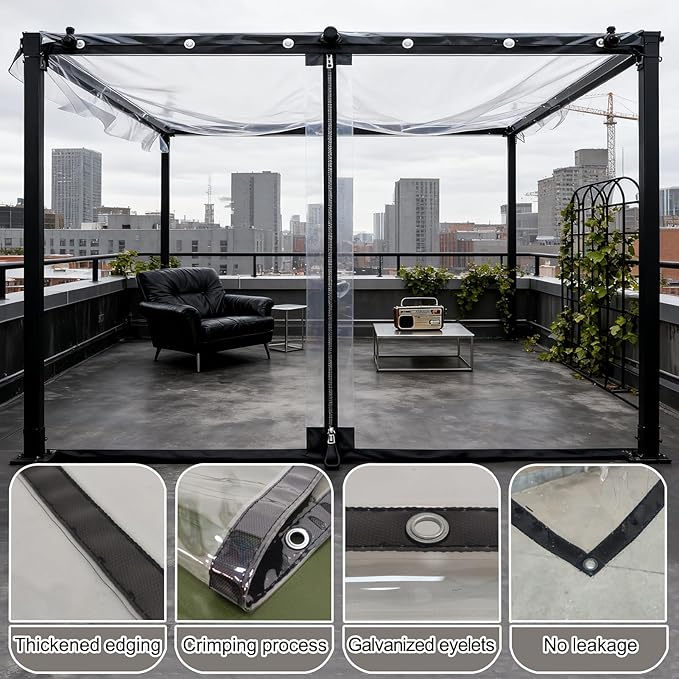 Curtain Patio Enclosure, Water Proof PVC Curtains for Gazebos with Zip, Transparent Outdoor Tarps for Patio Enclosure, Camping, Porch(3.2x2.5m)