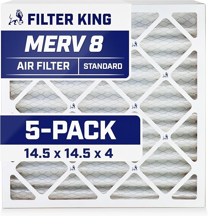 Filter King 14.5x14.5x4 Air Filter | 5-PACK | MERV 8 HVAC Pleated A/C Furnace Filters | MADE IN USA | Actual Size: 14.5 x 14.5 x 3.75"