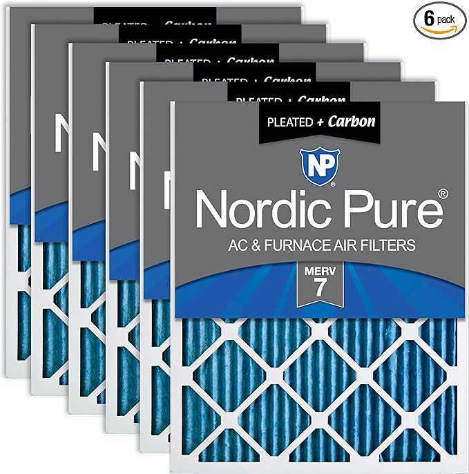 Nordic Pure 16x24x1 (Actual Size: 15 1/2 x 23 1/2 x 3/4) Pleated Air Filters MERV 7 Plus Carbon 6 Pack