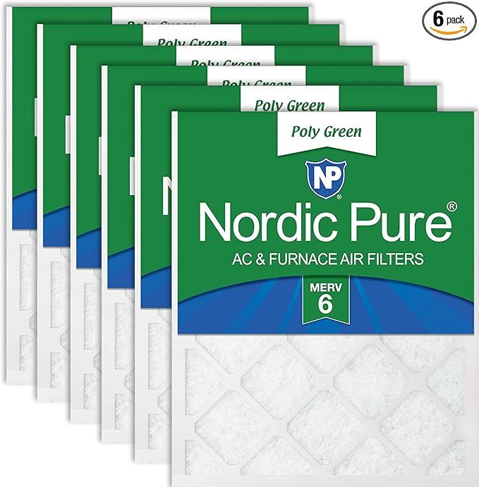 Nordic Pure 12x20x1 (Actual Size: 11 1/2 x 19 1/2 x 3/4) Poly Green MERV 6 AC Furnace Air Filters – Reduces Dust, Pollen, Pet Dander & Allergens – 6-Pack