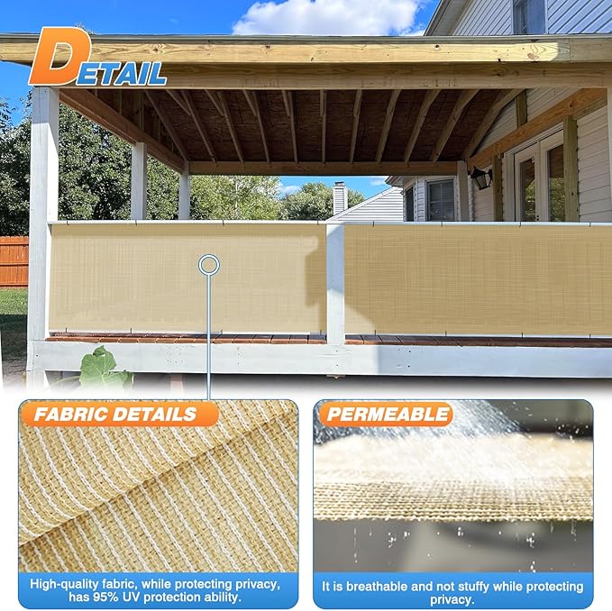 TANG Sun Shade Fabric Roll 8'x5' Shade Cloth for Garden Beige HDPE Mesh Shading Pergola Cover Replacement Canopy, 95% Blockage Sunshades for Outdoor Patio Backyard Plant