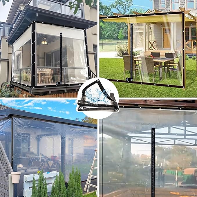 Curtain Patio Enclosure, Water Proof PVC Curtains for Gazebos with Zip, Transparent Outdoor Tarps for Patio Enclosure, Camping, Porch(1.5x2m)