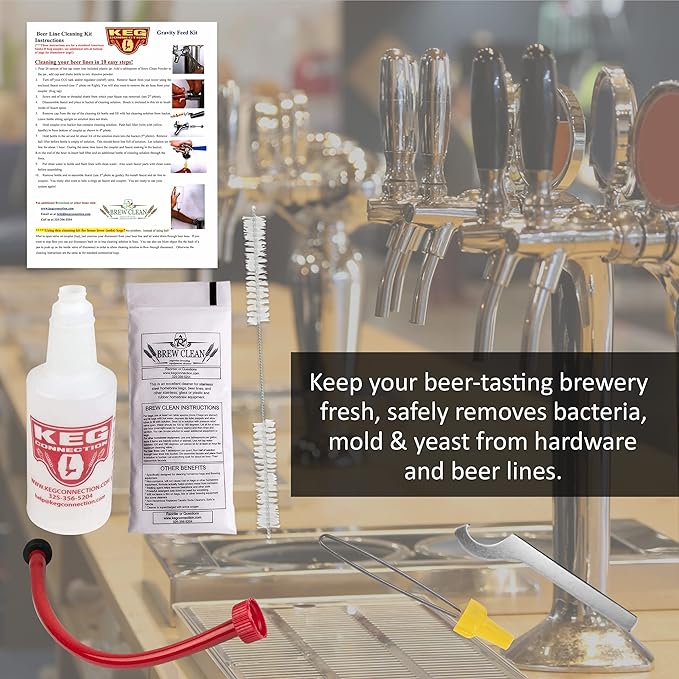 Kegconnection Kegerator Beer Line Cleaning Kit - Easy and Safe to Use Keg Cleaner - with Brew Clean Solution and More