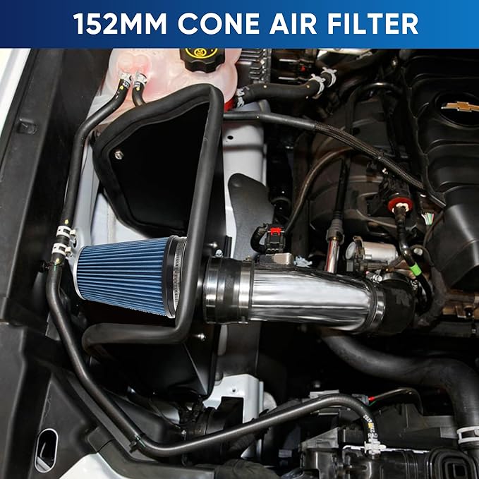 6" 152mm Cold Air Intake Filter Clamp-On Replacement High Flow Inlet Air Filter High Performance Washable Cone Filter 9" Tall Blue