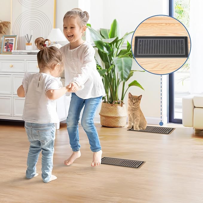 6 Pack Strong Magnetic Floor Vent Cover - PVC Mesh Register for Wall Ceiling Floor Catch Debris Hair Insect (Black, 4 x 8 Inch)