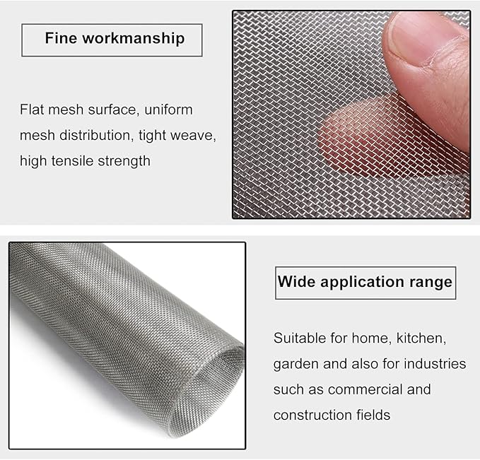Stainless Steel Woven Wire Mesh 304 Stainless Steel Woven Wire 30 Mesh Fine Screen Mesh, Garden Insect Screen, for Air Bricks, Window, Vents, Filter
